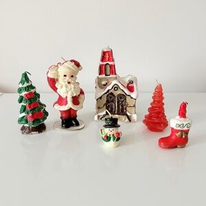 Bundle of Vintage Christmas Candles Santa Church Snowman Christmas Trees Boot